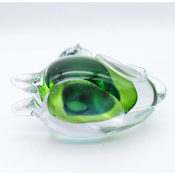 Art Glass Blue and Green Cat Figurine Curling Tail Paperweight - Picture 8 of 12